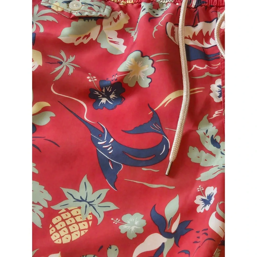Polo Ralph Lauren Red Tropical Swim Trunks Medium Lined‎